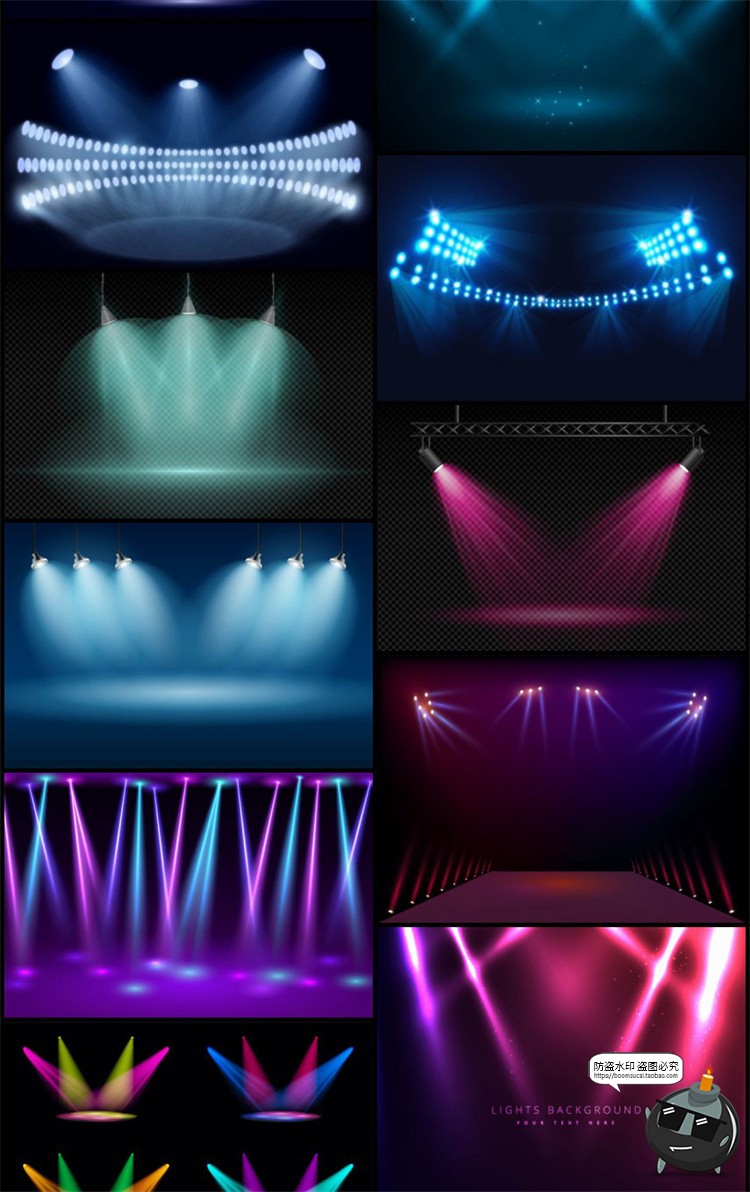 图片[7]-舞台灯光聚光灯光束射灯发光夜店元素效果特效海报背景AI矢量素材-设计猿