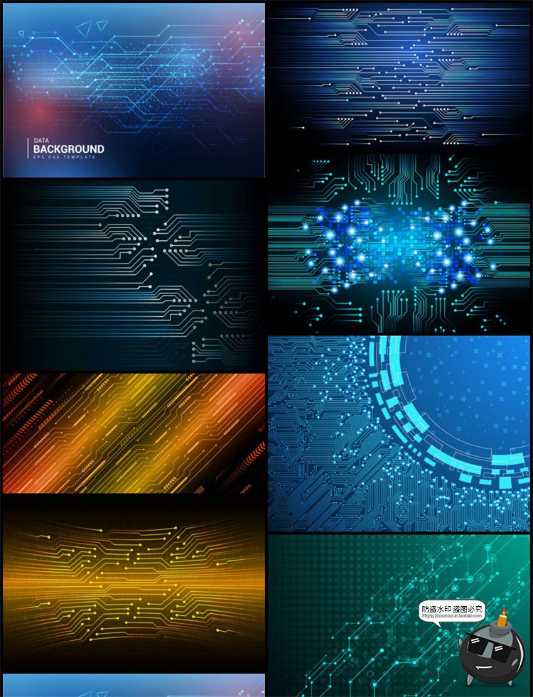 图片[1]-蓝色AI科技芯片电路板线路图线条人工智能海报背景插画AI矢量素材-设计猿