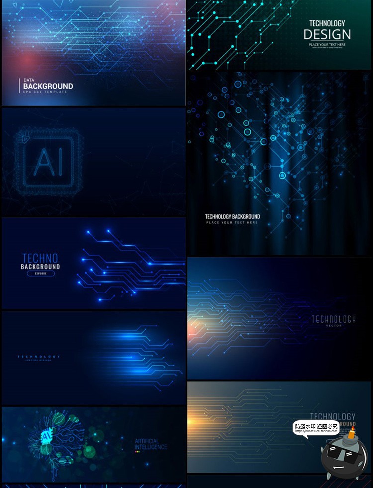 图片[2]-蓝色AI科技芯片电路板线路图线条人工智能海报背景插画AI矢量素材-设计猿