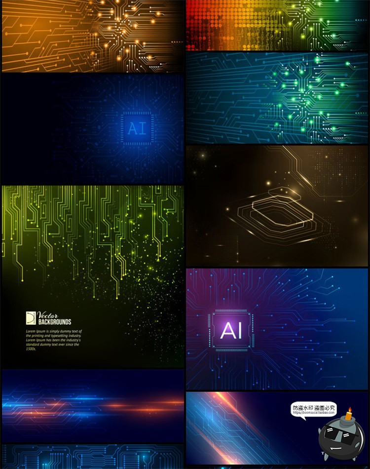 图片[10]-蓝色AI科技芯片电路板线路图线条人工智能海报背景插画AI矢量素材-设计猿