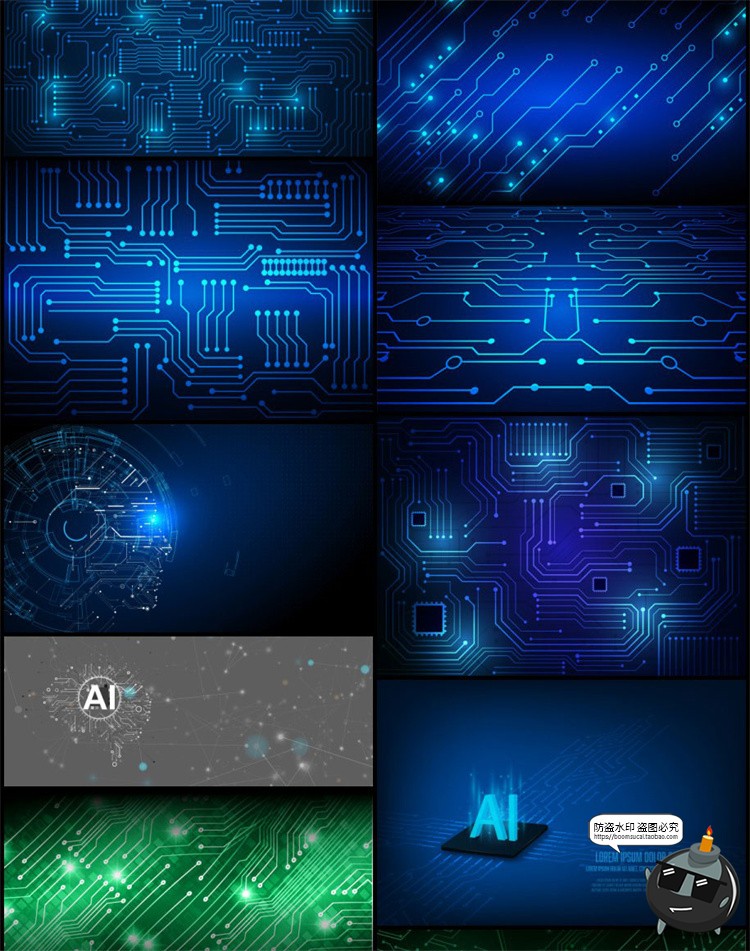 图片[11]-蓝色AI科技芯片电路板线路图线条人工智能海报背景插画AI矢量素材-设计猿