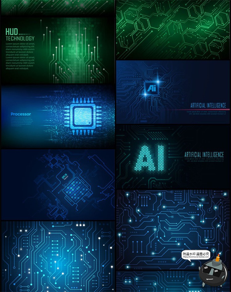 图片[12]-蓝色AI科技芯片电路板线路图线条人工智能海报背景插画AI矢量素材-设计猿