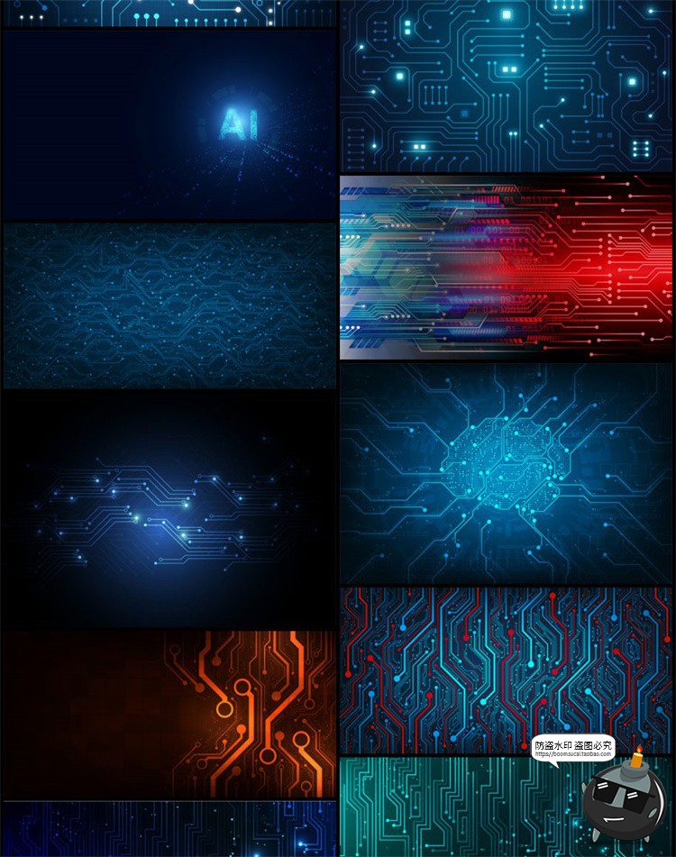 图片[13]-蓝色AI科技芯片电路板线路图线条人工智能海报背景插画AI矢量素材-设计猿