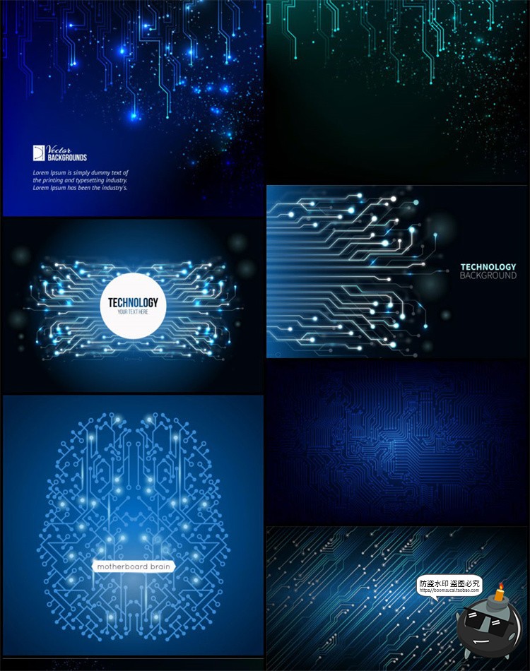 图片[14]-蓝色AI科技芯片电路板线路图线条人工智能海报背景插画AI矢量素材-设计猿