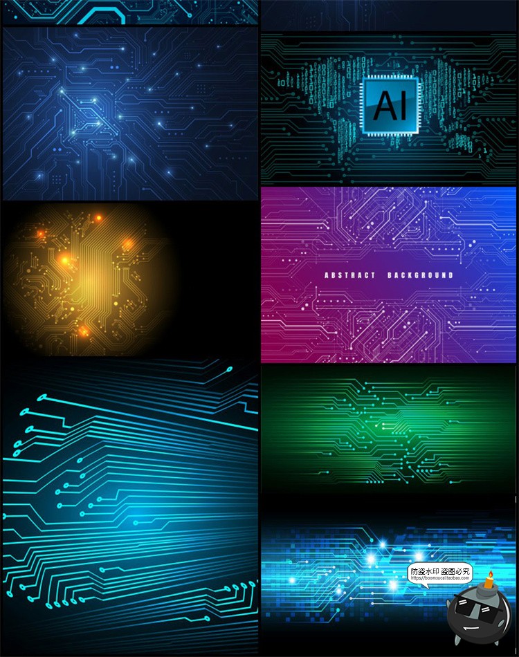 图片[16]-蓝色AI科技芯片电路板线路图线条人工智能海报背景插画AI矢量素材-设计猿