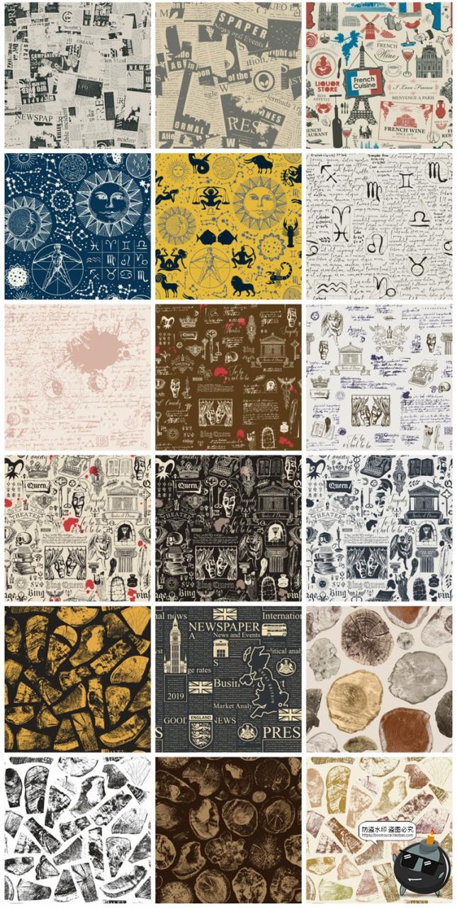 图片[6]-复古怀旧手绘元素插画无缝图案装饰底纹背景AI矢量JPG图片素材-设计猿