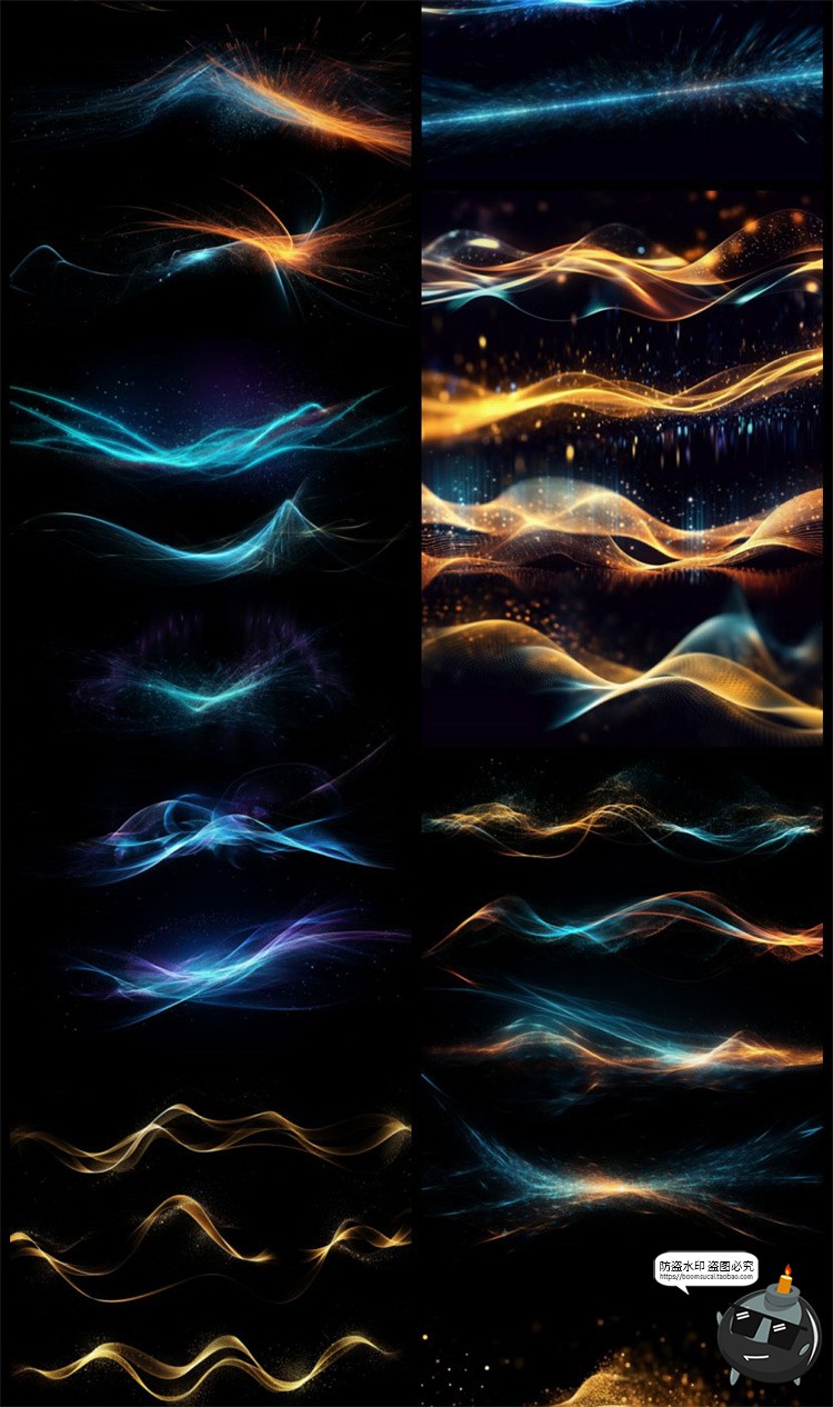 图片[2]-科幻抽象动感波浪金色粒子飘带光效线条海报装饰元素PSD模板素材-设计猿