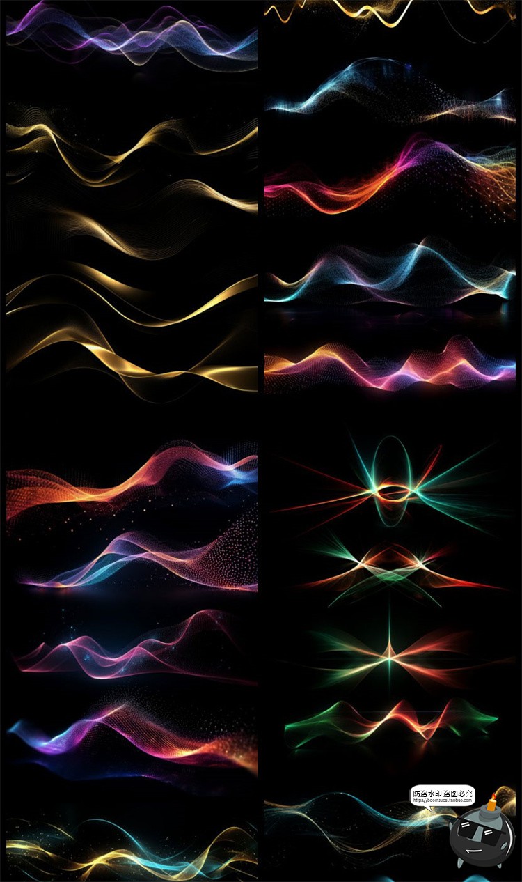 图片[4]-科幻抽象动感波浪金色粒子飘带光效线条海报装饰元素PSD模板素材-设计猿