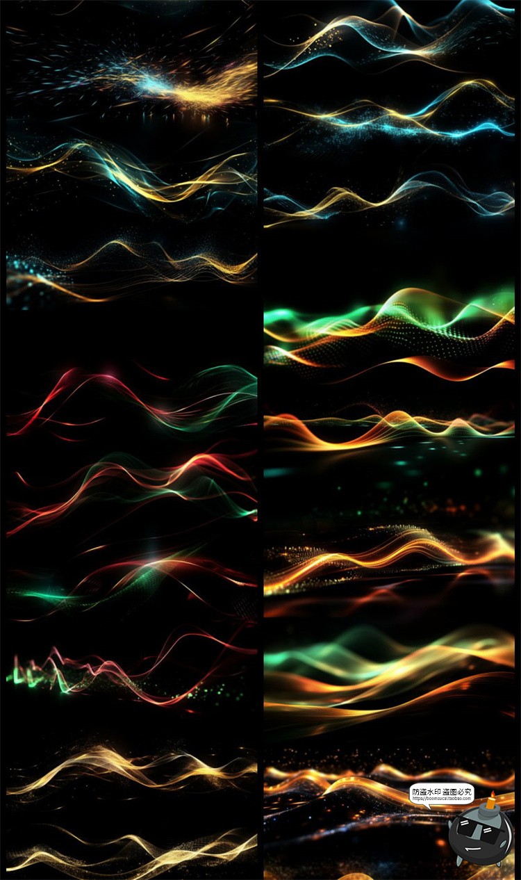 图片[5]-科幻抽象动感波浪金色粒子飘带光效线条海报装饰元素PSD模板素材-设计猿