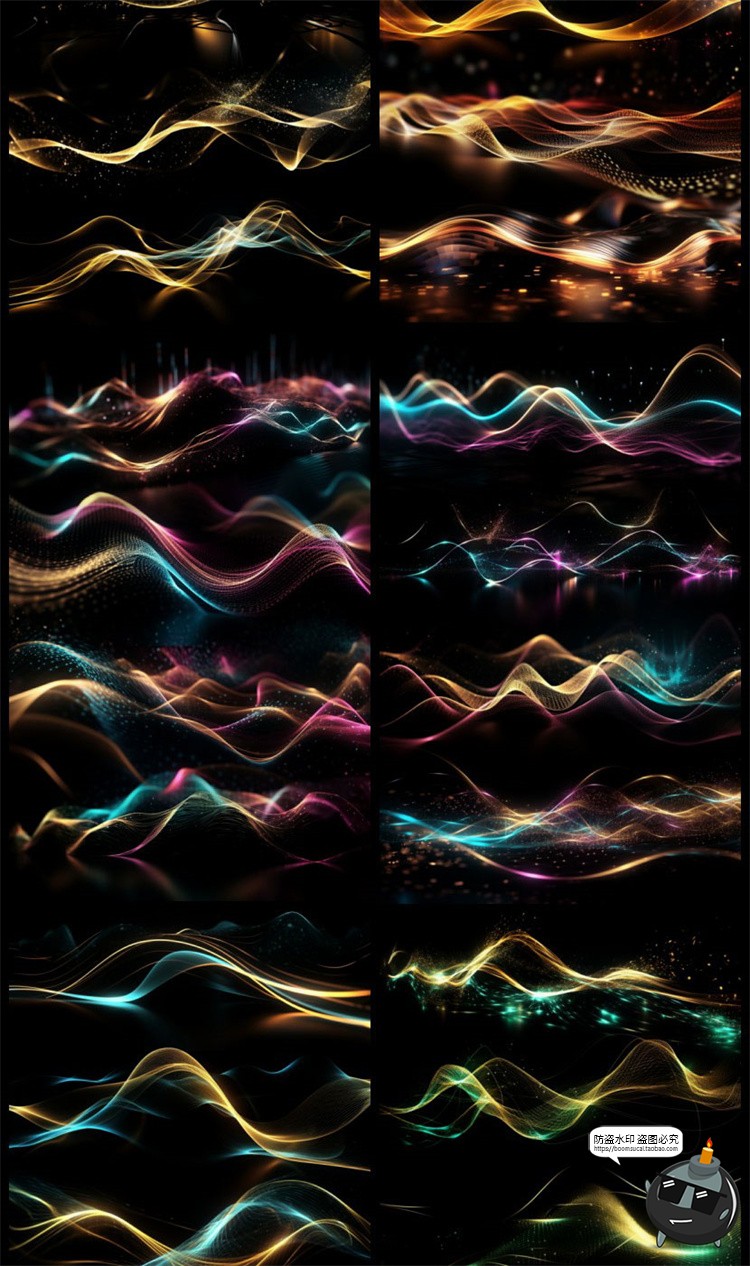图片[6]-科幻抽象动感波浪金色粒子飘带光效线条海报装饰元素PSD模板素材-设计猿