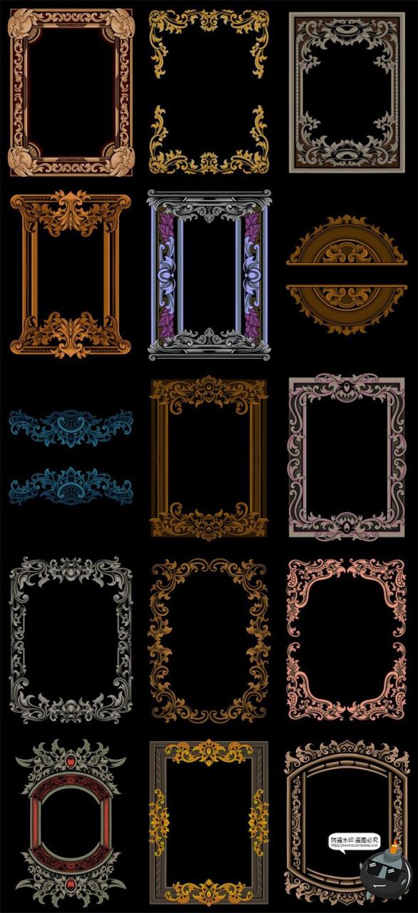 图片[2]-欧式复古巴洛克暗黑风装饰边框花边底纹纹理框架图案AI矢量图素材-设计猿