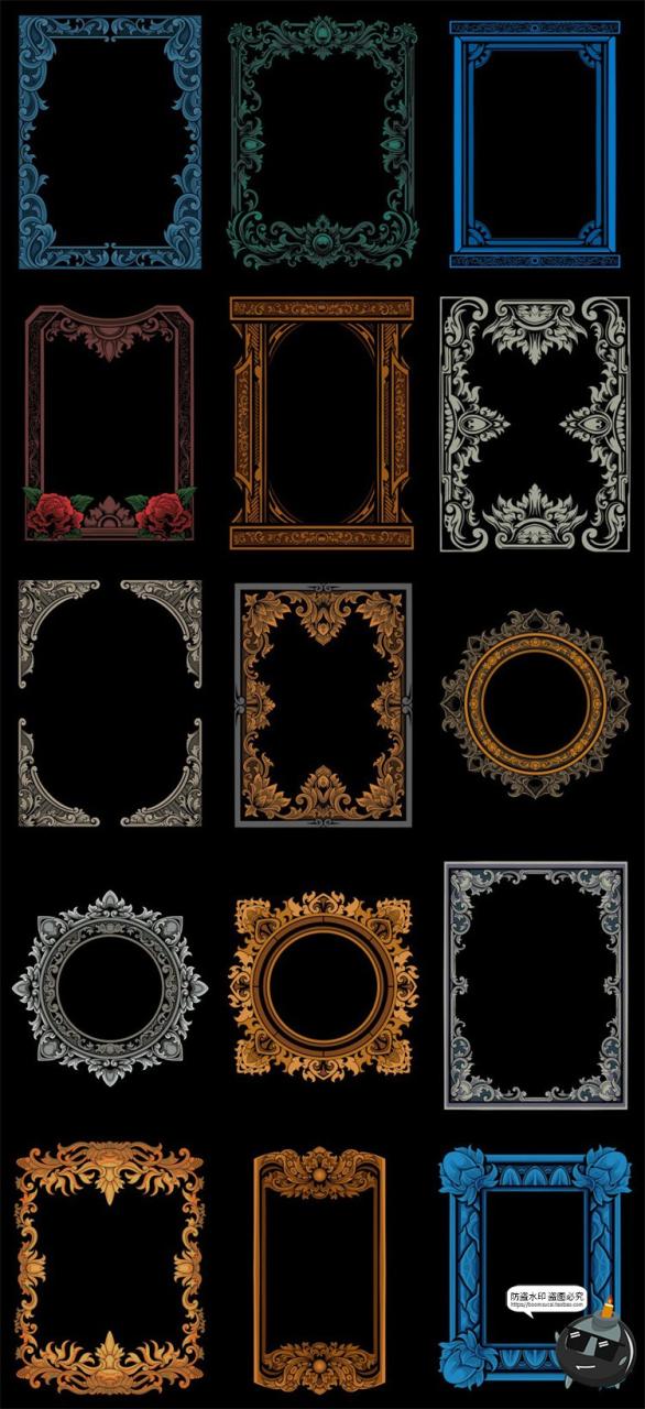 图片[3]-欧式复古巴洛克暗黑风装饰边框花边底纹纹理框架图案AI矢量图素材-设计猿