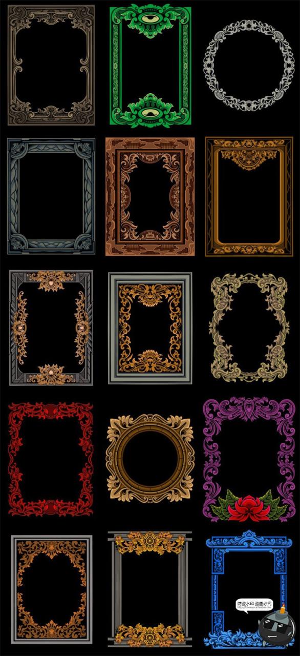 图片[4]-欧式复古巴洛克暗黑风装饰边框花边底纹纹理框架图案AI矢量图素材-设计猿