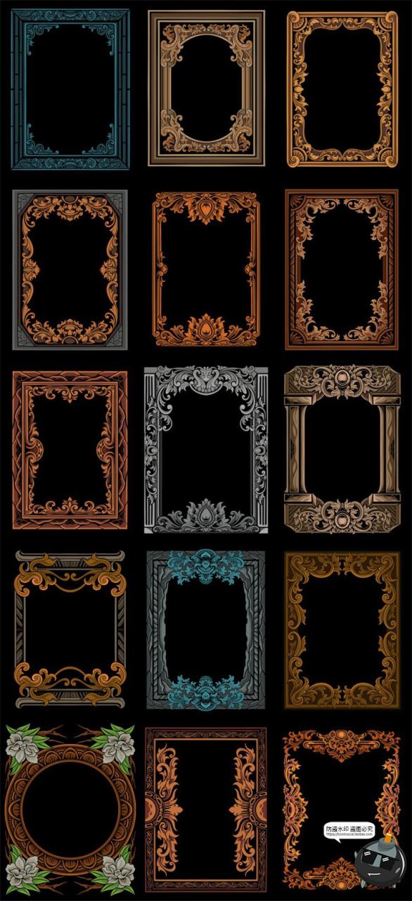 图片[5]-欧式复古巴洛克暗黑风装饰边框花边底纹纹理框架图案AI矢量图素材-设计猿