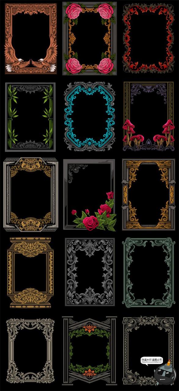 图片[6]-欧式复古巴洛克暗黑风装饰边框花边底纹纹理框架图案AI矢量图素材-设计猿
