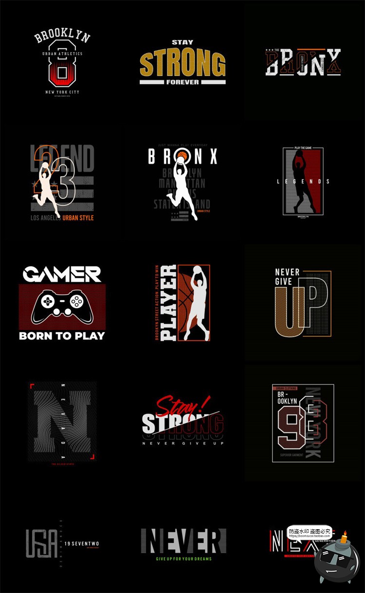 图片[1]-经典美式复古字母数字潮流服饰T恤卫衣印花装饰图案AI矢量图素材-设计猿