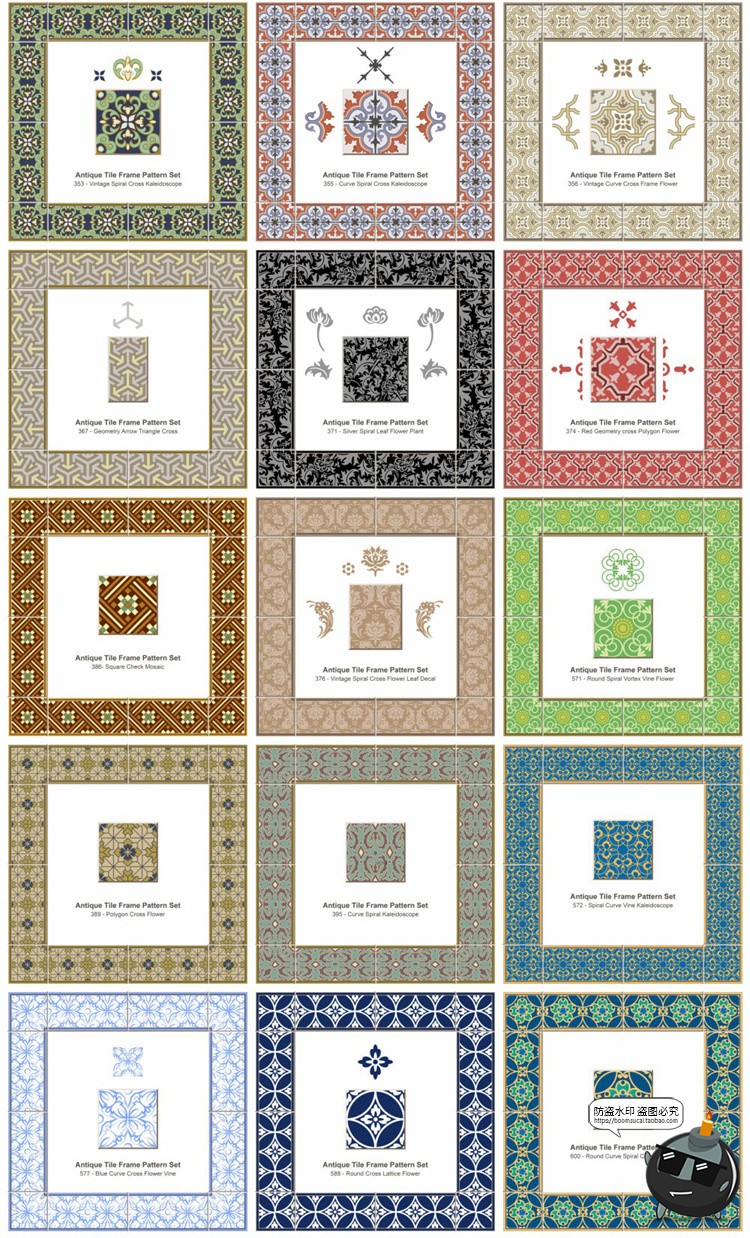 图片[7]-传统民族风经典瓷砖方形围边转角装饰边框图案底纹AI矢量印花素材-设计猿
