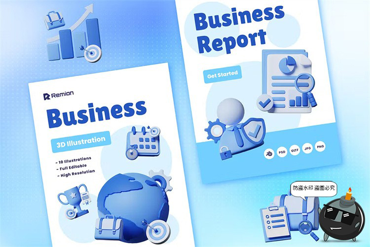 图片[8]-立体商业营销总结汇报创意3D卡通icon图标PNG免抠PSD+Blend素材-设计猿