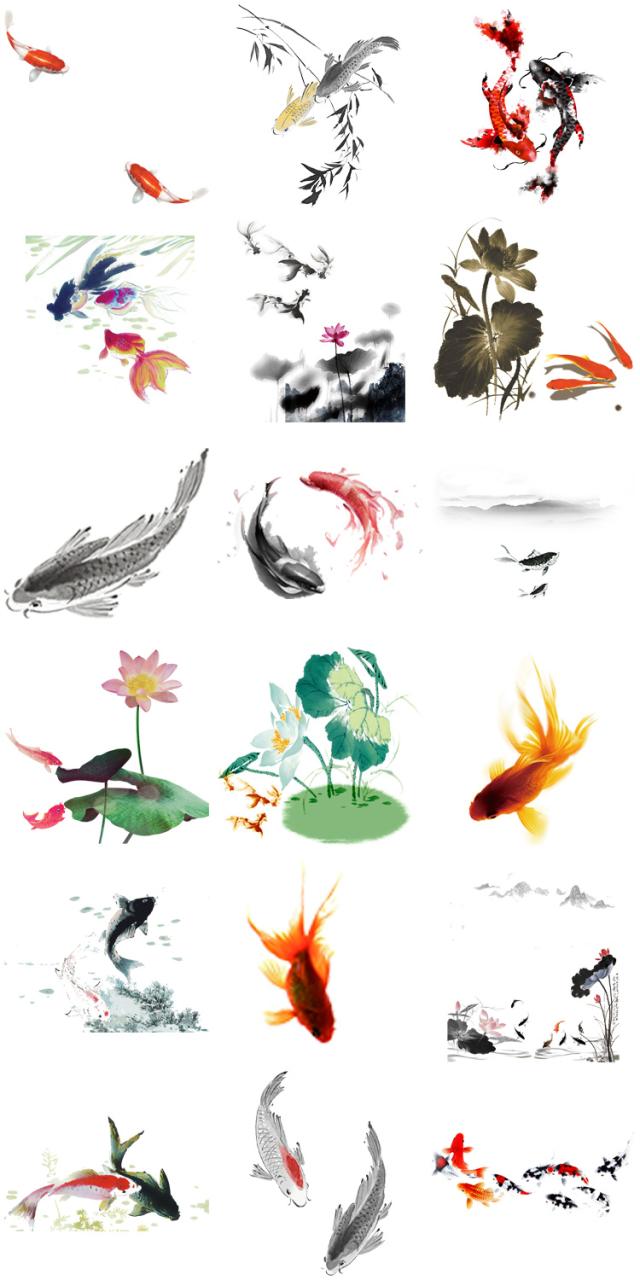 图片[3]-中国风古典复古水墨手绘墨迹鲤鱼锦鲤金鱼鱼类PNG免抠透明PS素材-设计猿
