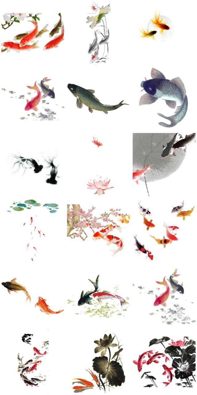 图片[4]-中国风古典复古水墨手绘墨迹鲤鱼锦鲤金鱼鱼类PNG免抠透明PS素材-设计猿