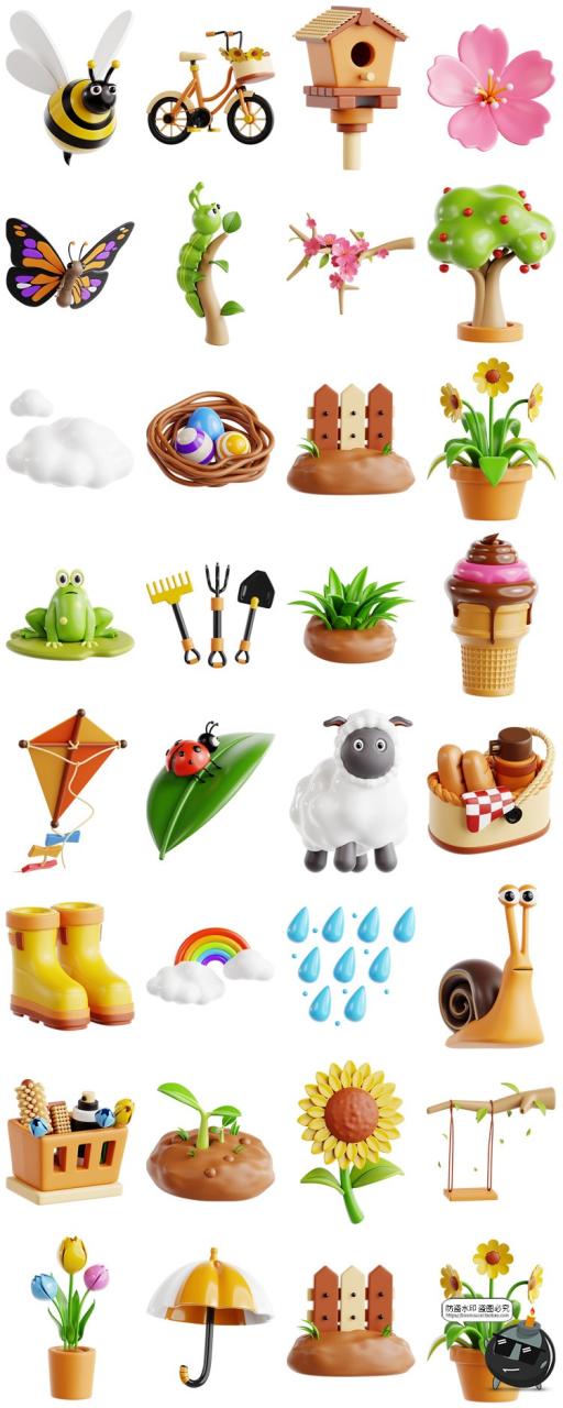 图片[2]-趣味卡通春天春季春游元素3D icon图标png免抠图片OBJ+blend素材-设计猿