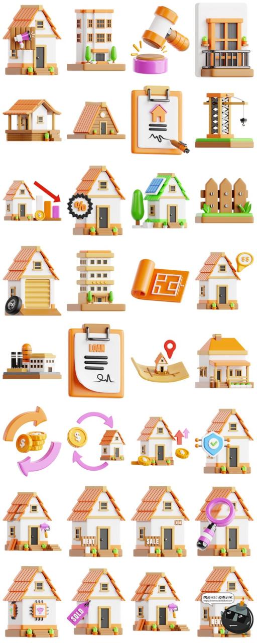 图片[2]-房地产房屋建筑营销演示3D图标icon标志png免抠obj图片blend素材-设计猿