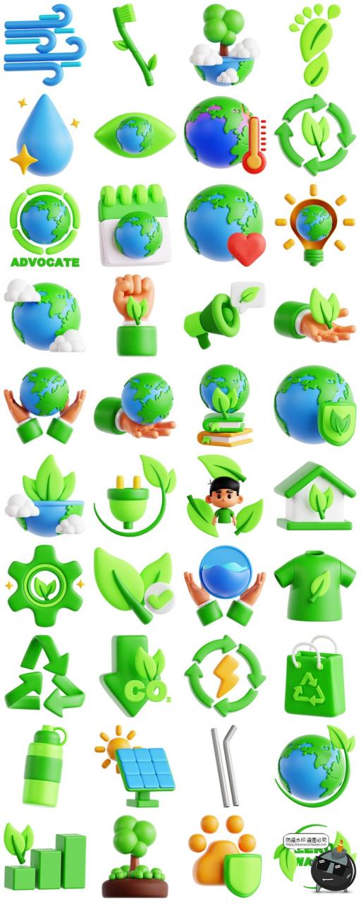 图片[2]-卡通地球绿色能源3D环保低碳节能插图画PNG免抠OBJ图标blend素材-设计猿