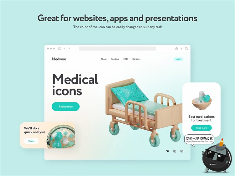 图片[6]-医院医疗健康药品APP陶瓷质感3D立体PNG免抠blend图标Icons素材-设计猿