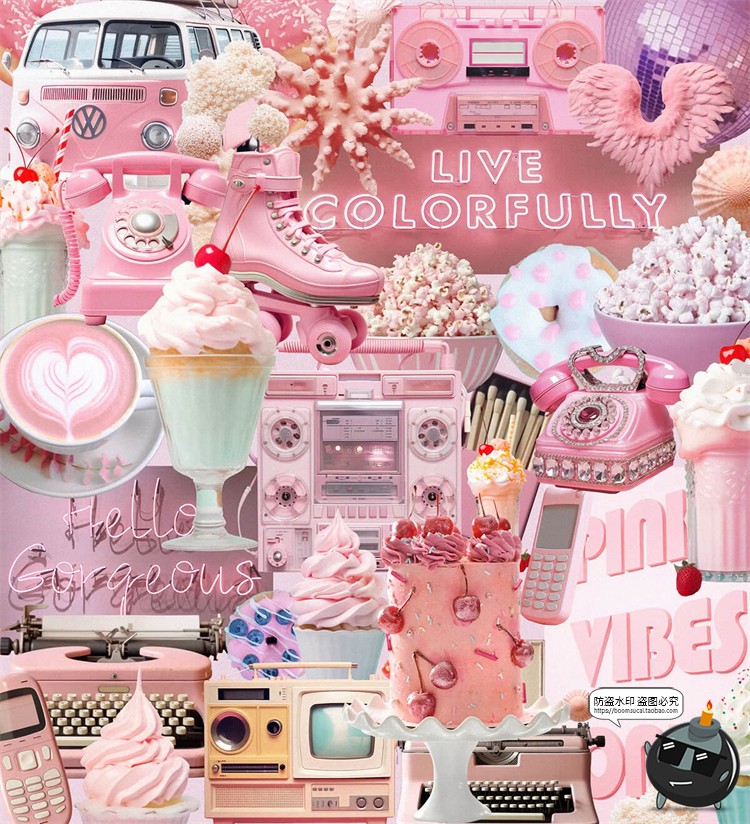 图片[5]-Y2K芭蕾粉潮流复古未来科幻迷幻抽象艺术PNG免抠拼贴画AI矢量素材-设计猿