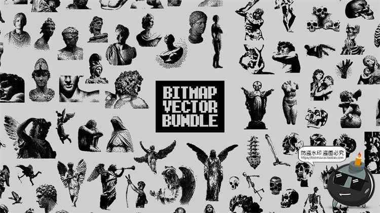图片[1]-像素风黑白透明半色调人物恐怖雕塑抽象几何图形状PNG免抠AI素材-设计猿