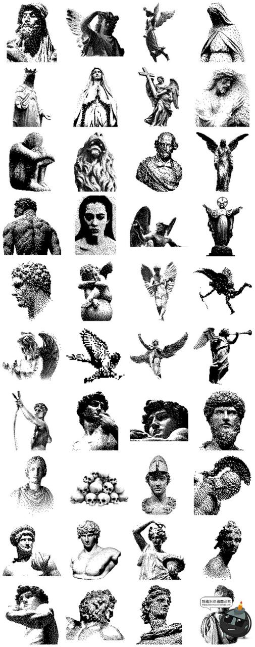 图片[2]-像素风黑白透明半色调人物恐怖雕塑抽象几何图形状PNG免抠AI素材-设计猿