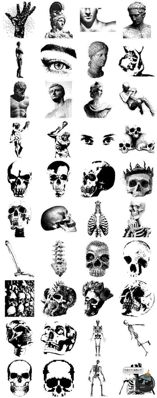 图片[3]-像素风黑白透明半色调人物恐怖雕塑抽象几何图形状PNG免抠AI素材-设计猿