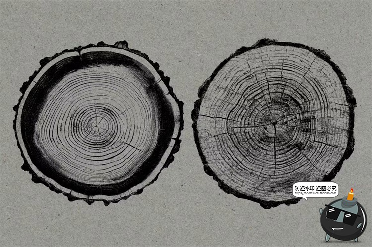 图片[2]-黑白圆形树木年轮纹理背景叠加后期合成装饰元素图片PNG免抠素材-设计猿