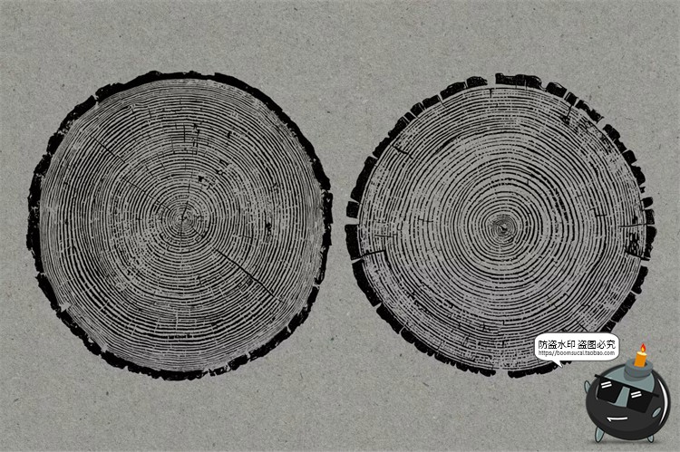 图片[4]-黑白圆形树木年轮纹理背景叠加后期合成装饰元素图片PNG免抠素材-设计猿