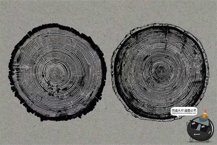 图片[12]-黑白圆形树木年轮纹理背景叠加后期合成装饰元素图片PNG免抠素材-设计猿