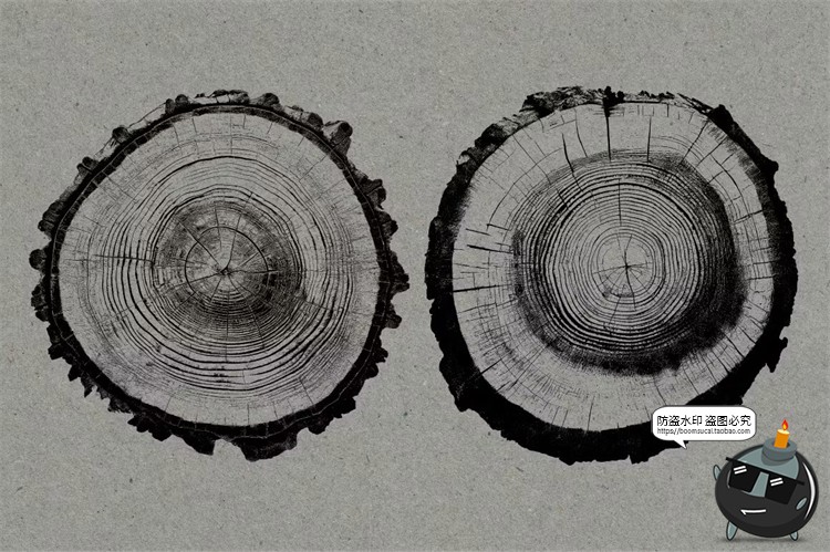 图片[13]-黑白圆形树木年轮纹理背景叠加后期合成装饰元素图片PNG免抠素材-设计猿