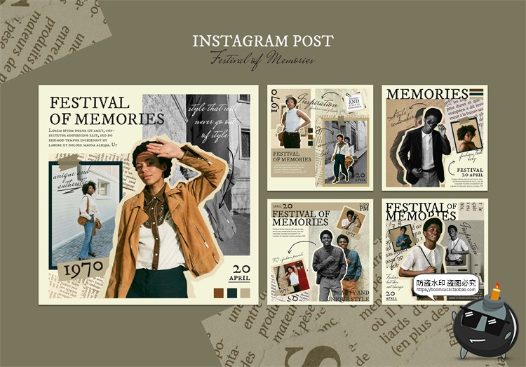 图片[1]-复古英伦拼贴风艺术服装品牌图文海报排版剪贴画撕纸PSD模板素材-设计猿