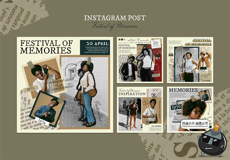 图片[2]-复古英伦拼贴风艺术服装品牌图文海报排版剪贴画撕纸PSD模板素材-设计猿