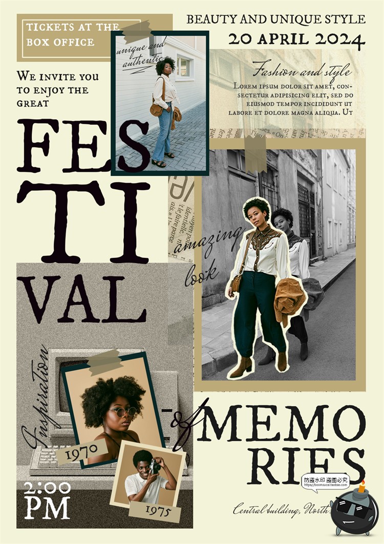 图片[3]-复古英伦拼贴风艺术服装品牌图文海报排版剪贴画撕纸PSD模板素材-设计猿