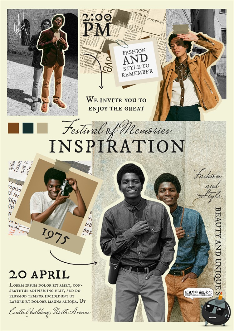 图片[4]-复古英伦拼贴风艺术服装品牌图文海报排版剪贴画撕纸PSD模板素材-设计猿