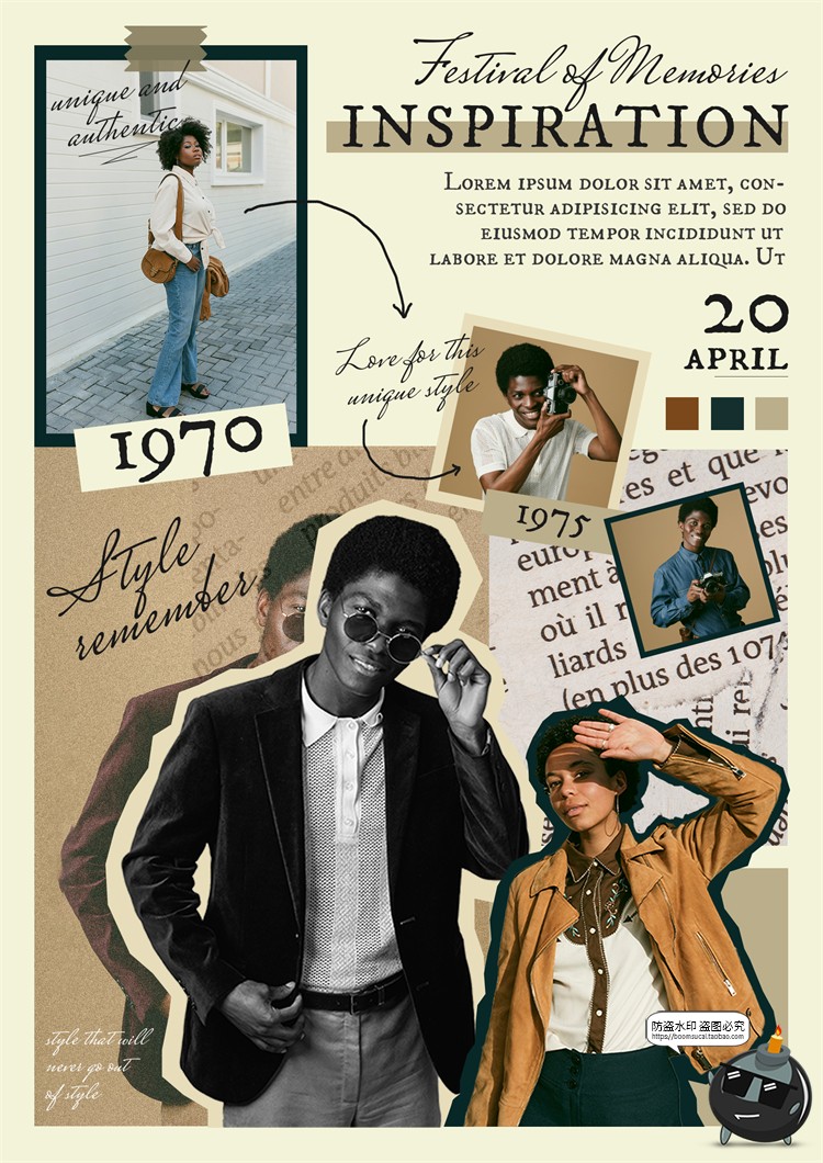 图片[6]-复古英伦拼贴风艺术服装品牌图文海报排版剪贴画撕纸PSD模板素材-设计猿