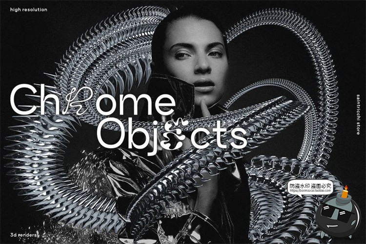 图片[1]-未来3D科幻抽象立体潮流潮品牌环绕艺术金属镀铬PNG免抠图片素材-设计猿