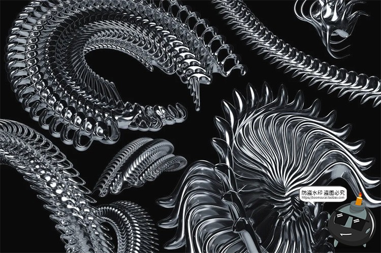 图片[2]-未来3D科幻抽象立体潮流潮品牌环绕艺术金属镀铬PNG免抠图片素材-设计猿