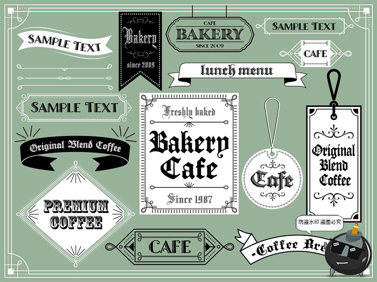 图片[1]-美式欧式复古哥特风格标题边框插画PNG免抠手账美工AI矢量素材图-设计猿