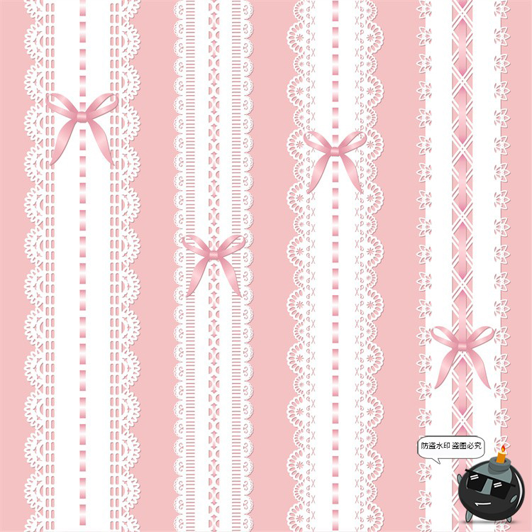 图片[1]-甜美少女风蕾丝边框芭蕾花纹蝴蝶结丝带手账PNG美工AI矢量素材图-设计猿