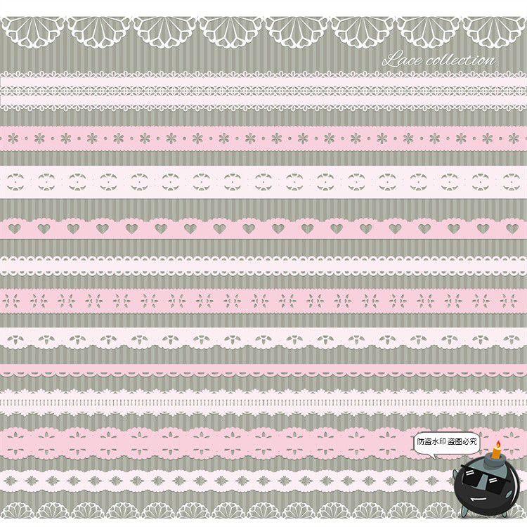 图片[5]-甜美少女风蕾丝边框芭蕾花纹蝴蝶结丝带手账PNG美工AI矢量素材图-设计猿