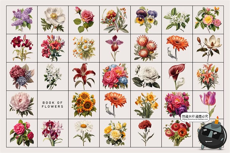 图片[3]-欧式复古宫廷手绘鲜花植物古典花卉装饰插图插画PNG免抠图片素材-设计猿