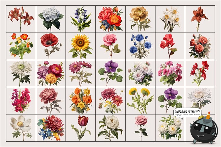 图片[4]-欧式复古宫廷手绘鲜花植物古典花卉装饰插图插画PNG免抠图片素材-设计猿