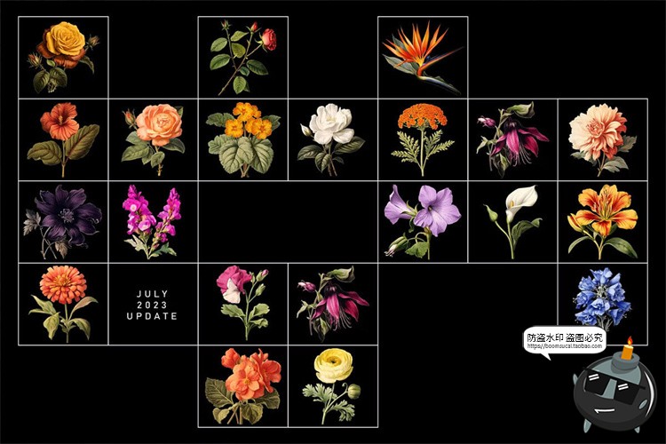 图片[5]-欧式复古宫廷手绘鲜花植物古典花卉装饰插图插画PNG免抠图片素材-设计猿