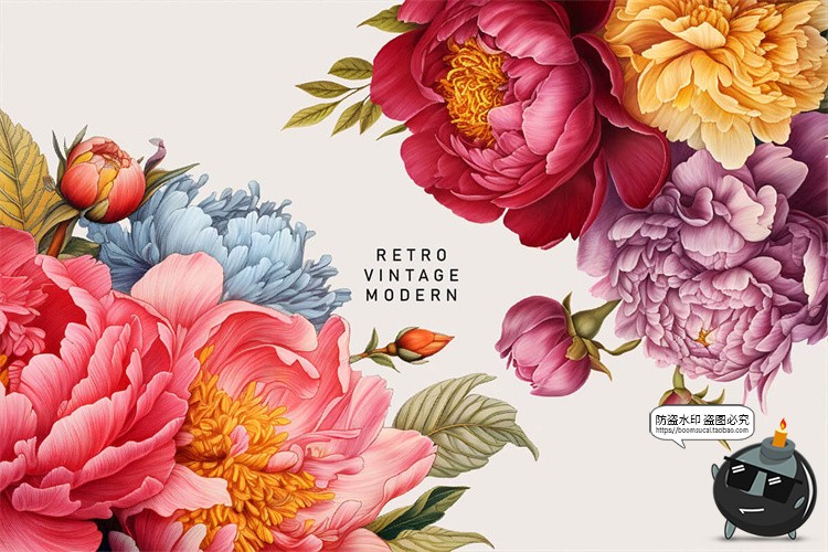 图片[6]-欧式复古宫廷手绘鲜花植物古典花卉装饰插图插画PNG免抠图片素材-设计猿